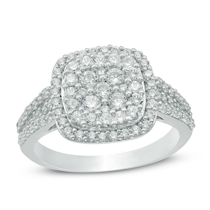 Main Image 1 of 1 CT. T.W. Multi-Diamond Cushion Frame Engagement Ring in 10K White Gold