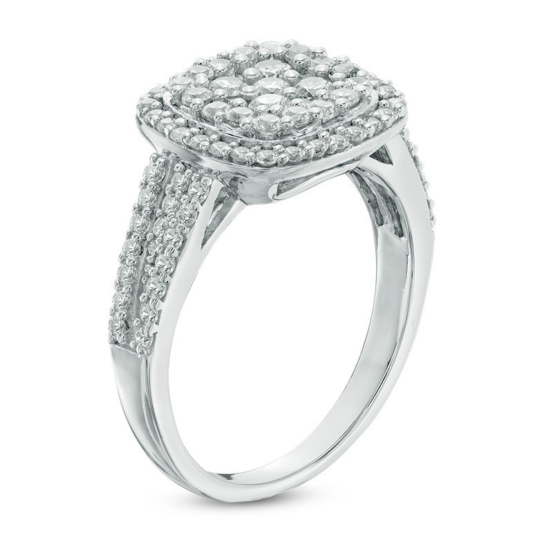 Main Image 2 of 1 CT. T.W. Multi-Diamond Cushion Frame Engagement Ring in 10K White Gold