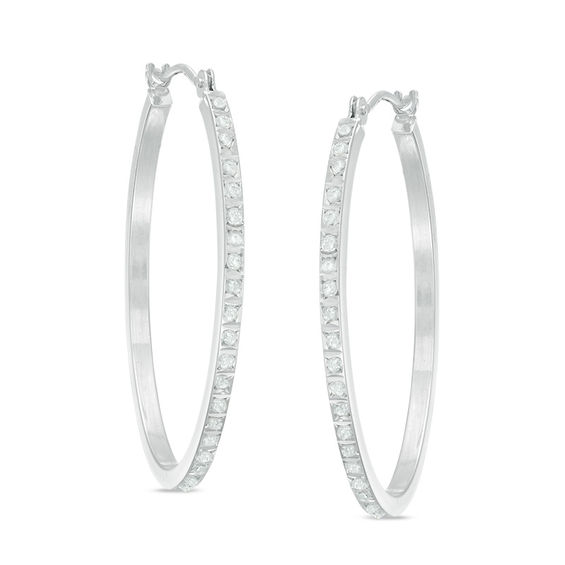 Diamond Fascination™ Oval Hoop Earrings in 14K White Gold Diamond Fascination™ Oval Hoop Earrings in 14K White Gold