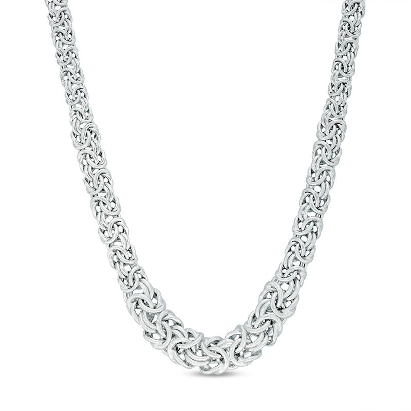Main Image 1 of 8.06mm Graduated Byzantine Chain Necklace in Sterling Silver - 17"