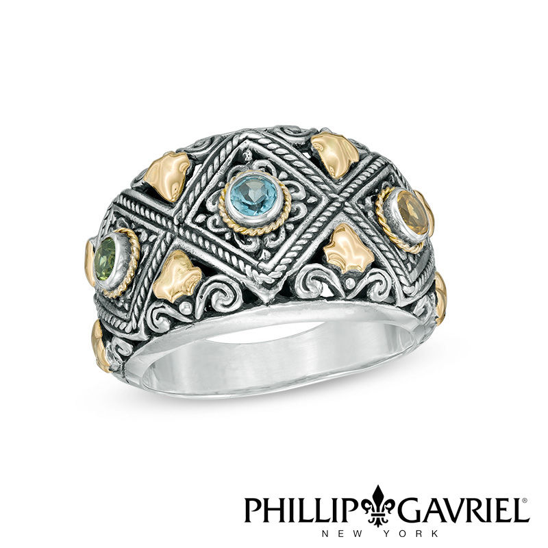 Main Image 1 of Phillip Gavriel® Multi-Gemstone Oxidized Vintage-Style Ring in Sterling Silver and 18K Gold