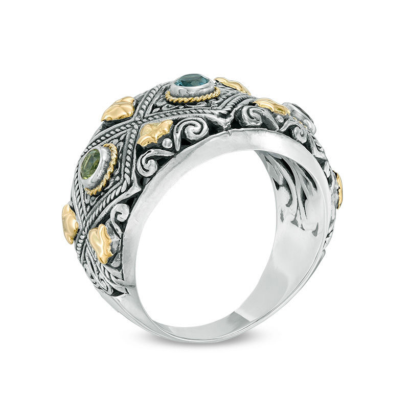 Main Image 2 of Phillip Gavriel® Multi-Gemstone Oxidized Vintage-Style Ring in Sterling Silver and 18K Gold