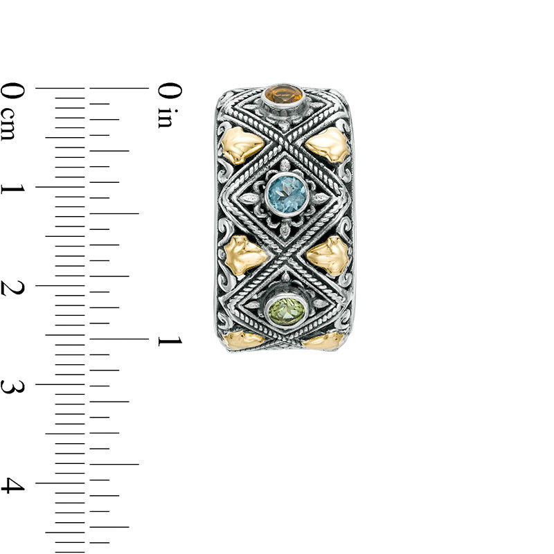 Main Image 2 of Phillip Gavriel® Multi-Gemstone Oxidized Vintage-Style Demi-Hoop Earrings in Sterling Silver and 18K Gold
