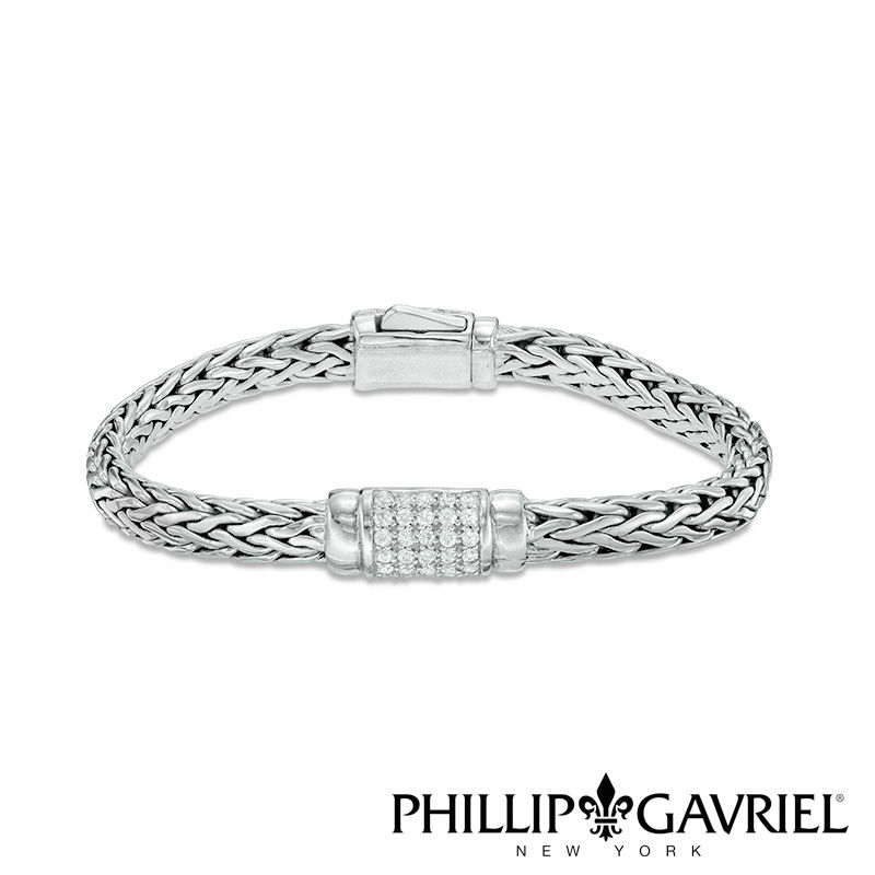 Main Image 1 of Phillip Gavriel® White Sapphire Composite Barrel Bracelet in Sterling Silver - 7.5"