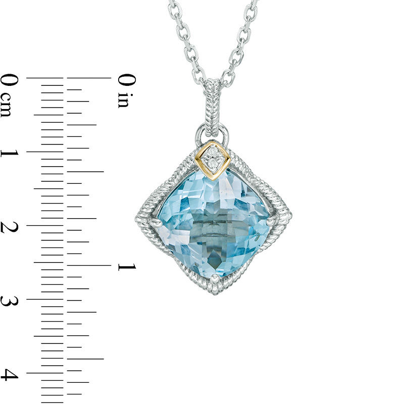 Phillip Gavriel® Cushion-Cut Blue Topaz and Diamond Accent Textured Pendant in Sterling Silver and 18K Gold