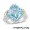 Thumbnail Image 1 of Phillip Gavriel® Cushion-Cut Blue Topaz and Diamond Accent Textured Ring in Sterling Silver and 18K Gold