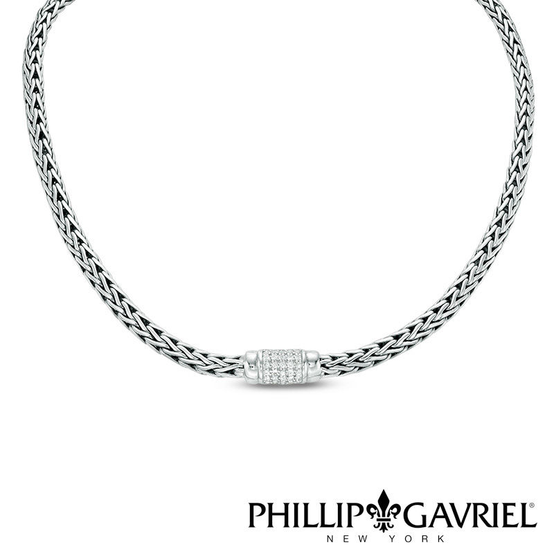 Main Image 1 of Phillip Gavriel® White Sapphire Composite Barrel Necklace in Sterling Silver