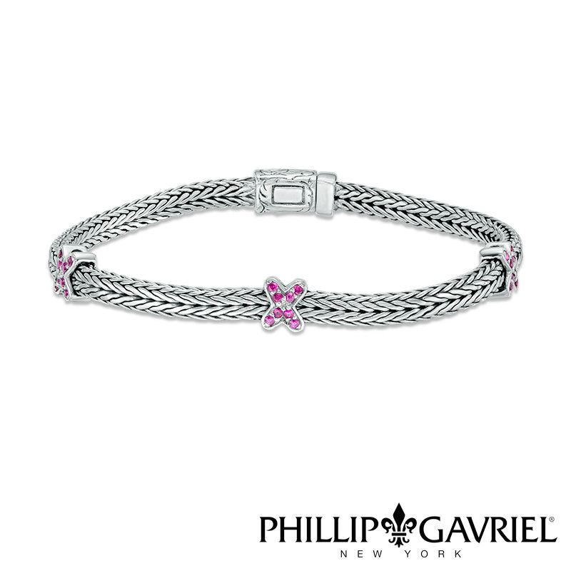 Phillip Gavriel® Pink Sapphire "X" Station Bracelet in Sterling Silver - 7.25"