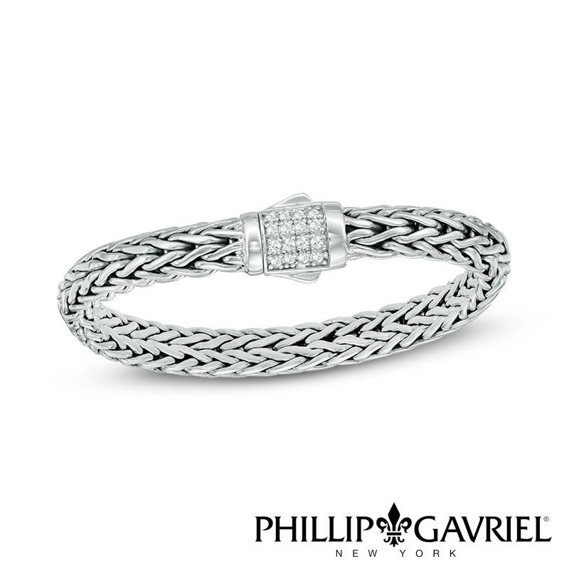 Main Image 1 of Phillip Gavriel® Oxidized Wheat Chain Bracelet with White Sapphire Accented Clasp in Sterling Silver - 7.5"