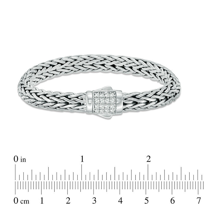Main Image 2 of Phillip Gavriel® Oxidized Wheat Chain Bracelet with White Sapphire Accented Clasp in Sterling Silver - 7.5"