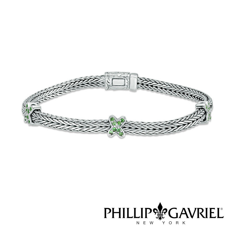 Main Image 1 of Phillip Gavriel® Tsavorite "X" Station Bracelet in Sterling Silver - 7.25"