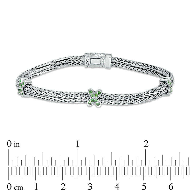 Main Image 2 of Phillip Gavriel® Tsavorite "X" Station Bracelet in Sterling Silver - 7.25"