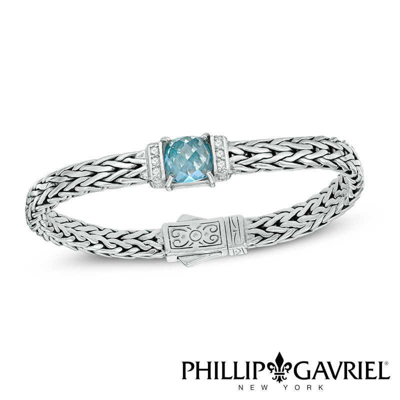 Main Image 1 of Phillip Gavriel® Checkerboard Cushion-Cut Blue Topaz and White Sapphire Collar Bracelet in Sterling Silver - 7.5&quot;