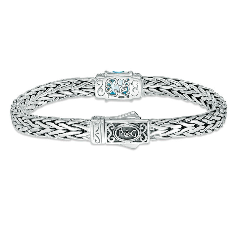 Main Image 2 of Phillip Gavriel® Checkerboard Cushion-Cut Blue Topaz and White Sapphire Collar Bracelet in Sterling Silver - 7.5&quot;