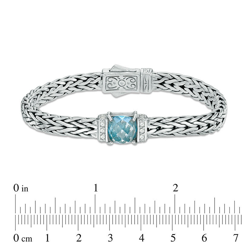Main Image 3 of Phillip Gavriel® Checkerboard Cushion-Cut Blue Topaz and White Sapphire Collar Bracelet in Sterling Silver - 7.5&quot;