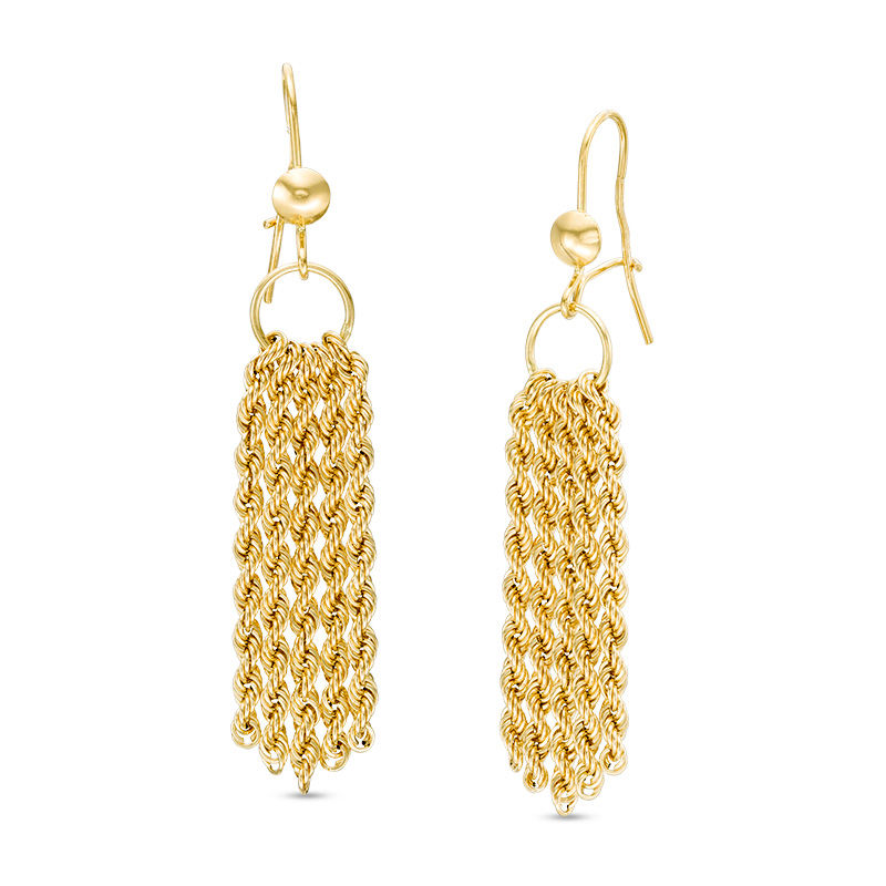 Main Image 1 of Made in Italy Rope Chain Tassel Drop Earrings in 14K Gold