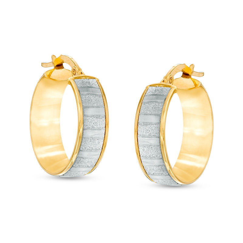 Main Image 1 of Made in Italy Glitter Enamel Striped Hoop Earrings in 14K Gold
