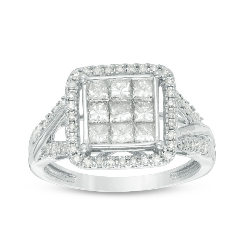 1 CT. T.W. Princess-Cut Composite Diamond Frame Engagement Ring in 10K White Gold