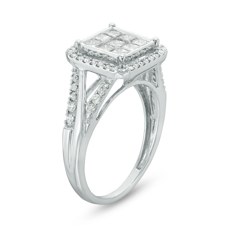 1 CT. T.W. Princess-Cut Composite Diamond Frame Engagement Ring in 10K White Gold