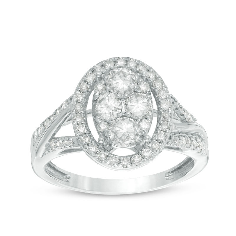 Main Image 1 of 1 CT. T.W. Composite Diamond Oval Frame Engagement Ring in 10K White Gold