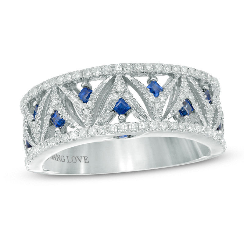 Vera Wang Love Collection 1/3 CT. T.W. Diamond and Sapphire Band in 14K White Gold