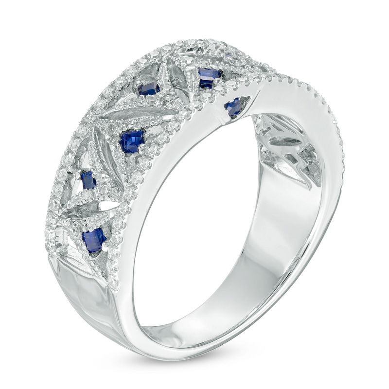 Vera Wang Love Collection 1/3 CT. T.W. Diamond and Sapphire Band in 14K White Gold