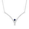 Thumbnail Image 0 of Vera Wang Love Collection 1/5 CT. T.W. Diamond and Blue Sapphire Chevron Necklace in Sterling Silver