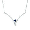 Thumbnail Image 1 of Vera Wang Love Collection 1/5 CT. T.W. Diamond and Blue Sapphire Chevron Necklace in Sterling Silver