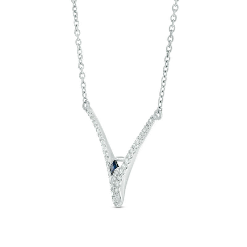 Vera Wang Love Collection 1/5 CT. T.W. Diamond and Blue Sapphire Chevron Necklace in Sterling Silver