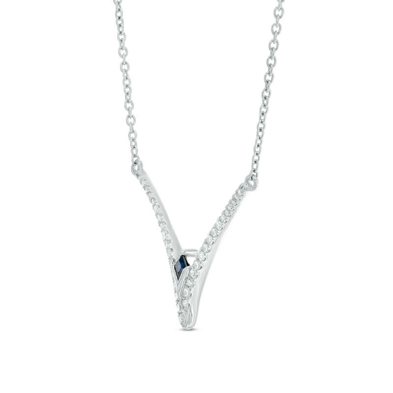 Main Image 2 of Vera Wang Love Collection 1/5 CT. T.W. Diamond and Blue Sapphire Chevron Necklace in Sterling Silver