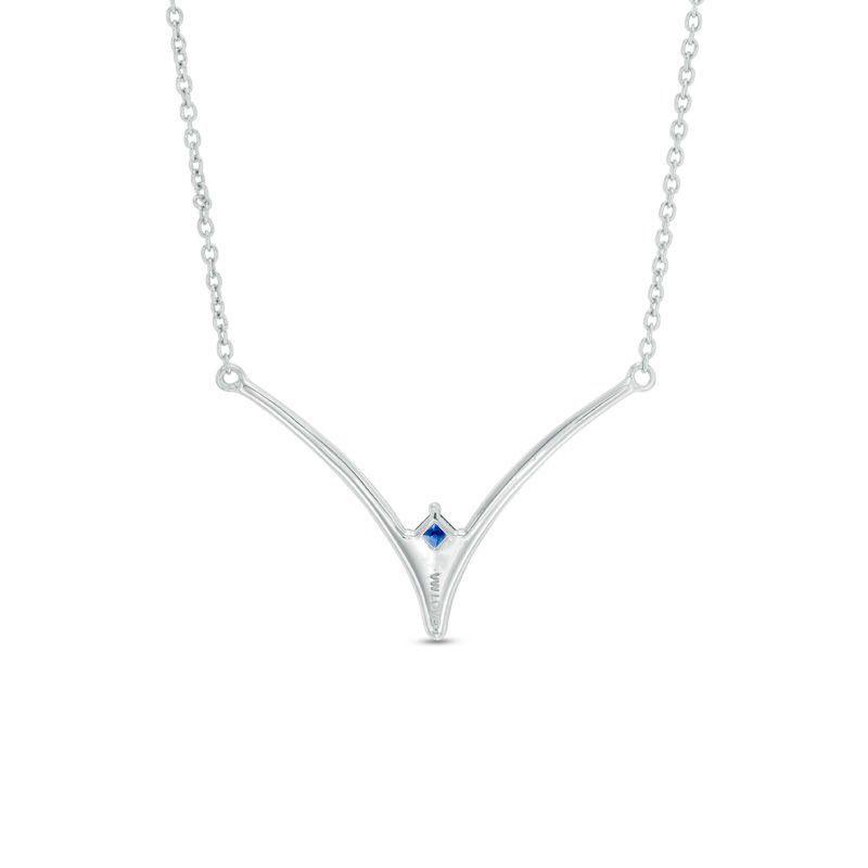 Vera Wang Love Collection 1/5 CT. T.W. Diamond and Blue Sapphire Chevron Necklace in Sterling Silver