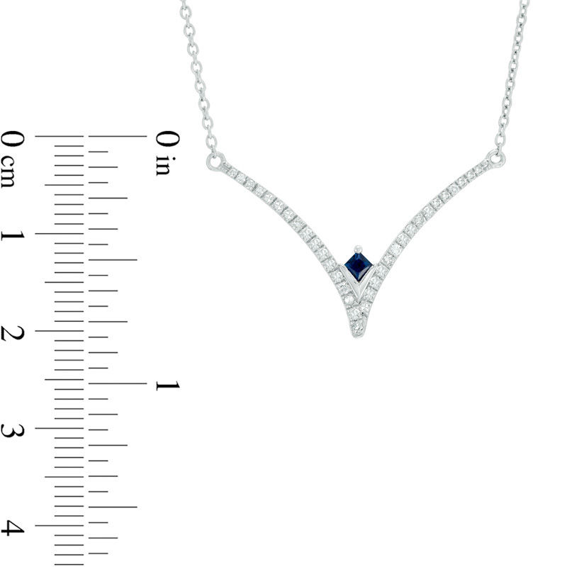 Vera Wang Love Collection 1/5 CT. T.W. Diamond and Blue Sapphire Chevron Necklace in Sterling Silver