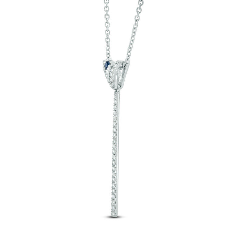 Vera Wang Love Collection 1/5 CT. T.W. Diamond and Blue Sapphire "V" Drop Necklace in Sterling Silver