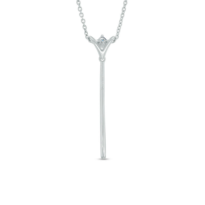 Vera Wang Love Collection 1/5 CT. T.W. Diamond and Blue Sapphire "V" Drop Necklace in Sterling Silver