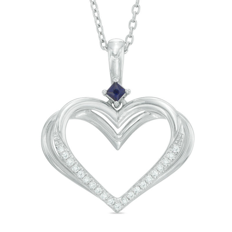 Main Image 1 of The Kindred Heart from Vera Wang Love Collection Diamond Accent and Blue Sapphire Pendant in Sterling Silver