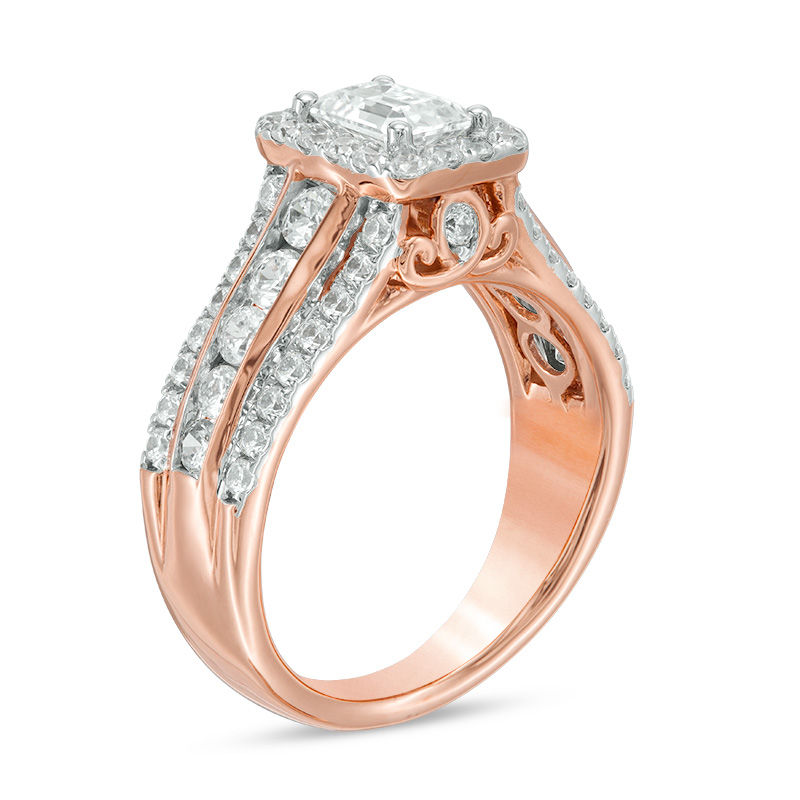 Main Image 2 of 2 CT. T.W. Certified Canadian Emerald-Cut Diamond Frame Engagement Ring in 14K Rose Gold (I/SI2)