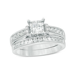 1 CT. T.W. Princess-Cut Diamond Bridal Set in 10K White Gold