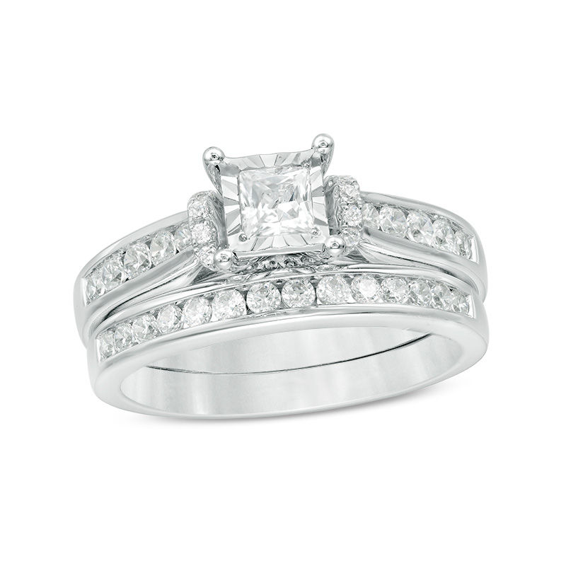 Main Image 1 of 1 CT. T.W. Princess-Cut Diamond Bridal Set in 10K White Gold