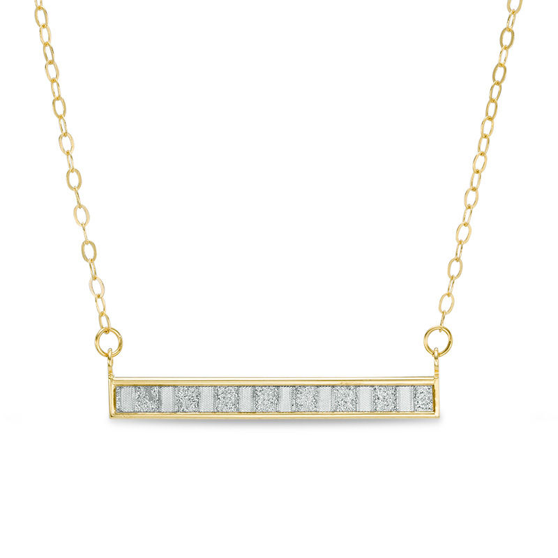 Made in Italy Glitter Enamel Striped Sideways Bar Necklace in 14K Gold