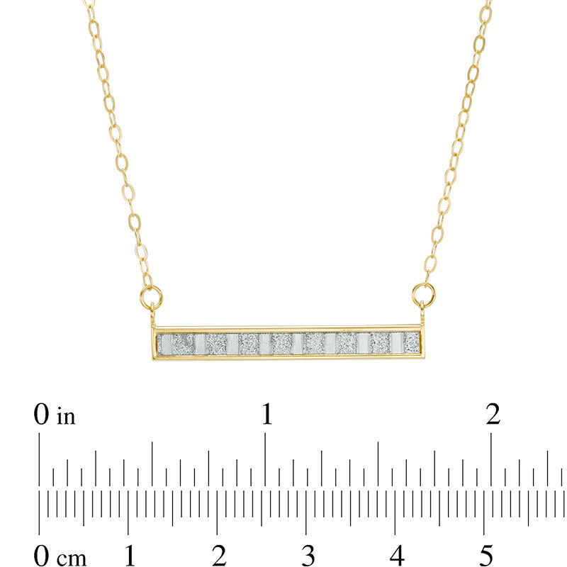 Made in Italy Glitter Enamel Striped Sideways Bar Necklace in 14K Gold