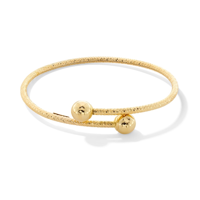 Main Image 1 of Made in Italy Diamond-Cut Bypass Flex Bangle in 14K Gold - 7.5"