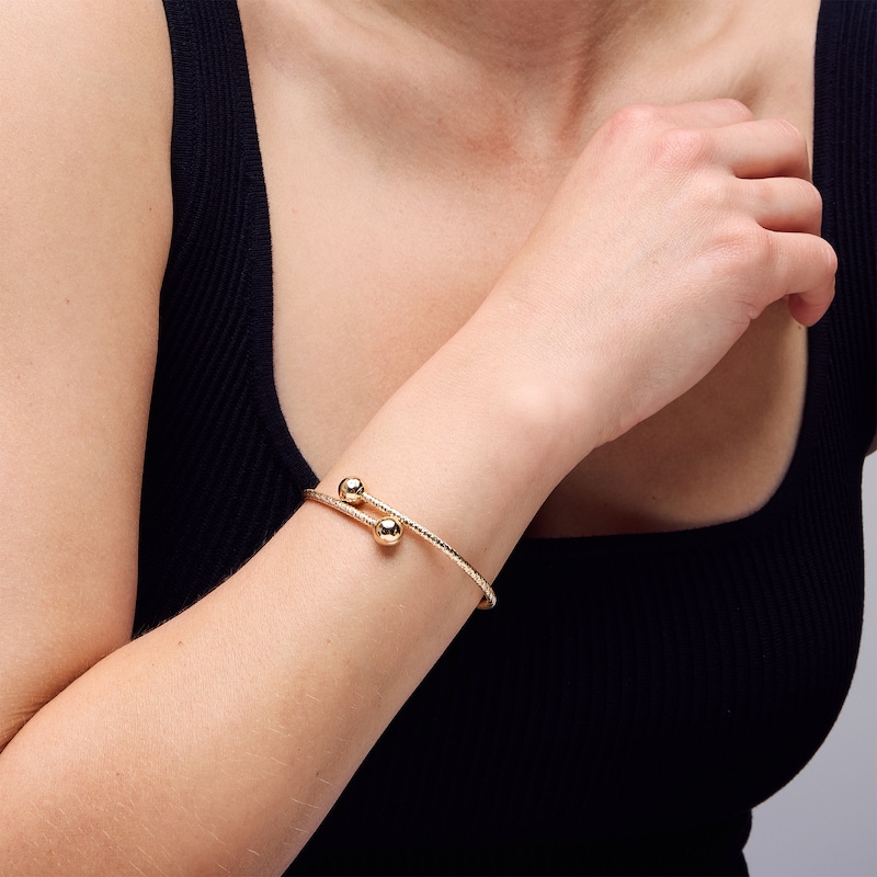 Main Image 2 of Made in Italy Diamond-Cut Bypass Flex Bangle in 14K Gold - 7.5"