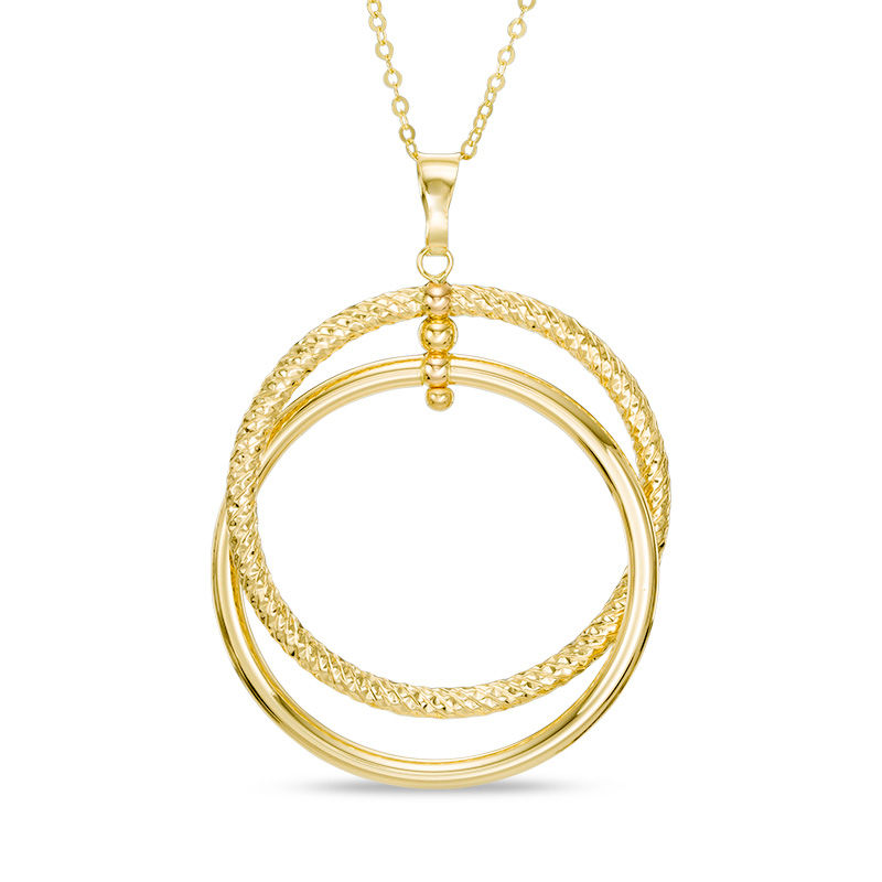 Made in Italy Textured Interlocking Double Circle Pendant in 14K Gold
