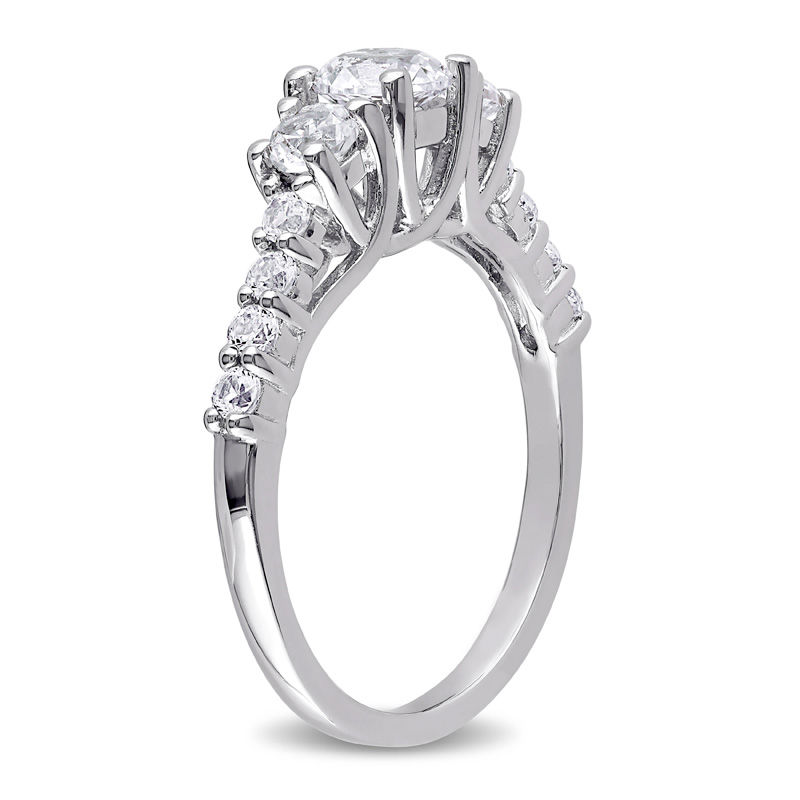 5.0mm Lab-Created White Sapphire Three Stone Engagement Ring in Sterling Silver
