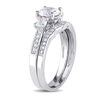 Thumbnail Image 2 of 6.0mm Lab-Created White Sapphire and 1/8 CT. T.W. Diamond Three Stone Bridal Set in 10K White Gold