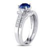 Thumbnail Image 1 of 6.0mm Lab-Created Blue and White Sapphire with 1/8 CT. T.W. Diamond Three Stone Bridal Set in 10K White Gold