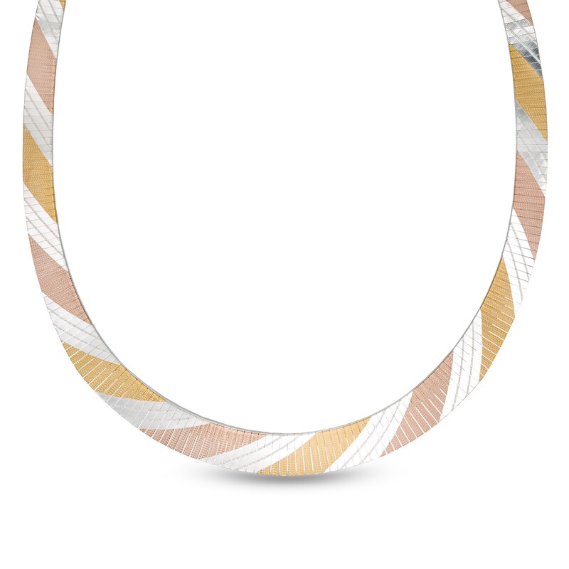 Main Image 1 of 10.5mm Graduated Striped Omega Chain Necklace in Sterling Silver with 14K Two-Tone Gold Plate - 17"
