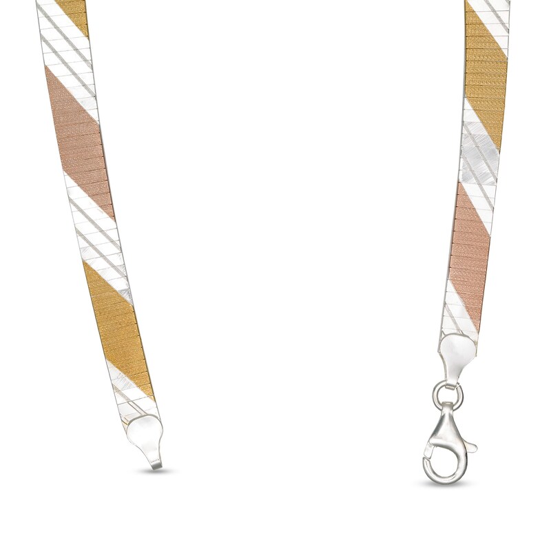 Main Image 2 of 10.5mm Graduated Striped Omega Chain Necklace in Sterling Silver with 14K Two-Tone Gold Plate - 17"