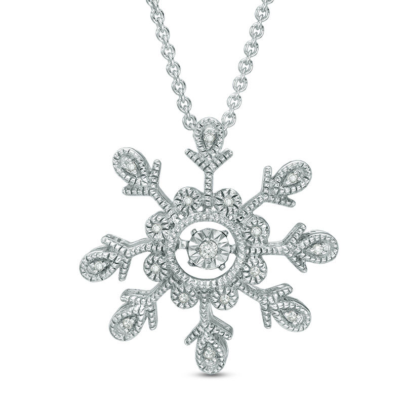 Main Image 1 of Vintage-Style Diamond Accent Snowflake Pendant in Sterling Silver