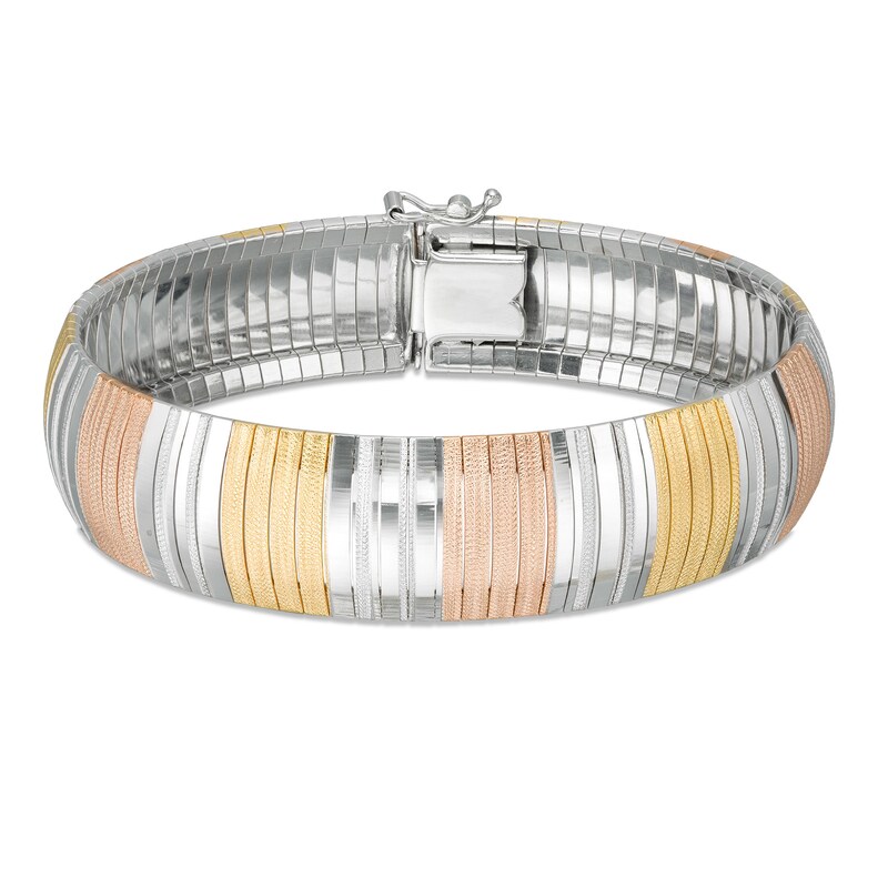 15.0mm Striped Omega Chain Bracelet in Sterling Silver with 14K Two-Tone Gold Plate - 7.25"